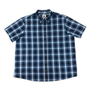 Men's Navy and White Plaid Button Down Shirt Lightweight Short Sleeve